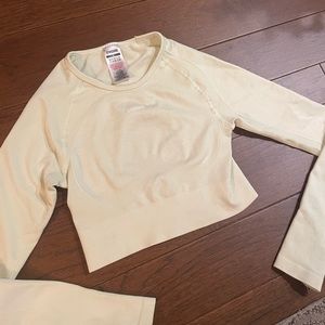 light green longsleeve gym shark top